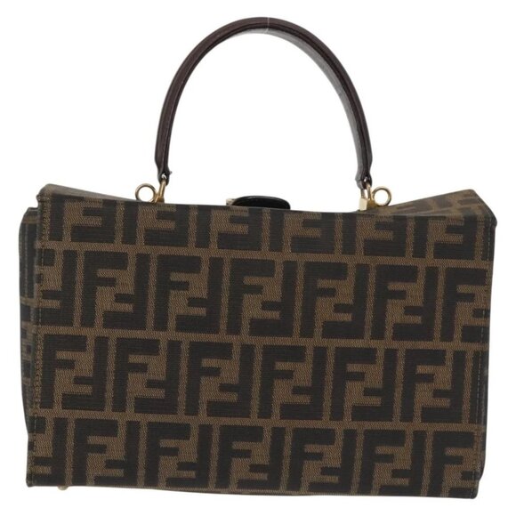 FENDI Zucca Canvas Hand Bag Black Brown Auth 142733 - Picture 3 of 16